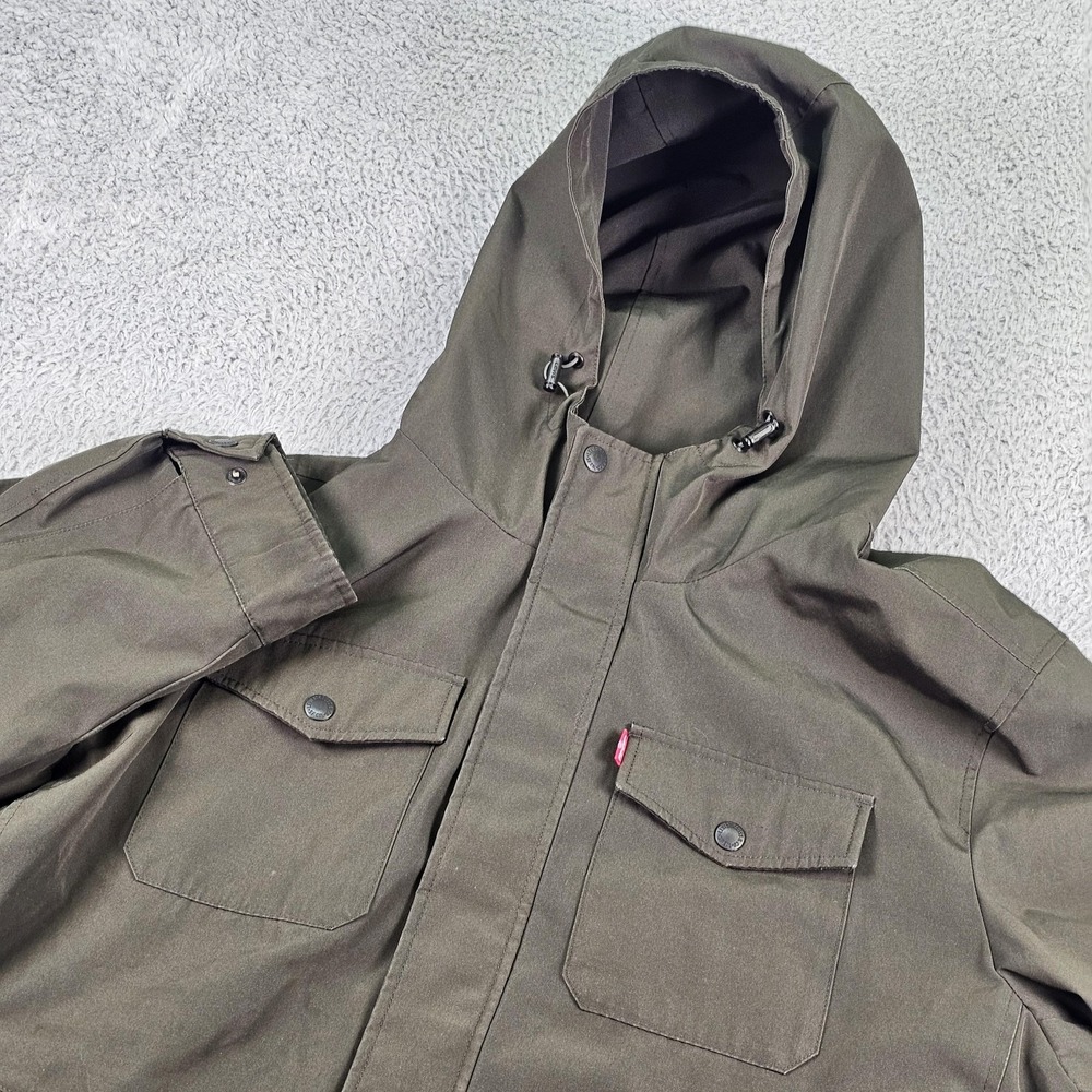 Levis Jacket‎ Mens XL Green Hooded Canvas Parka Full Zip Mesh Lined Pockets